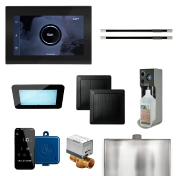 XDream Max Linear Steam Shower Control Package with iSteamX Control and Linear SteamHead in Black and Polished Nickel