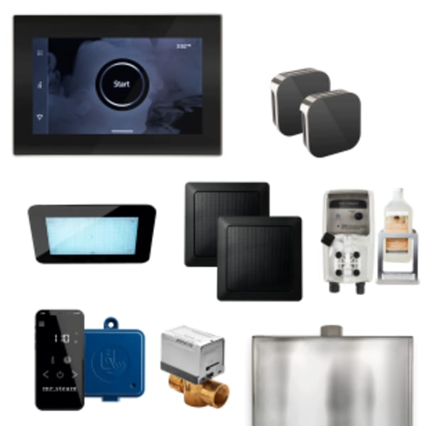 XDream Max Steam Shower Control Package with iSteamX Control and Aroma Glass SteamHead in Black and Polished Nickel