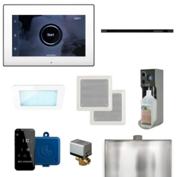 XDream Linear Steam Shower Control Package with iSteamX Control and Linear SteamHead in White and Matte Black