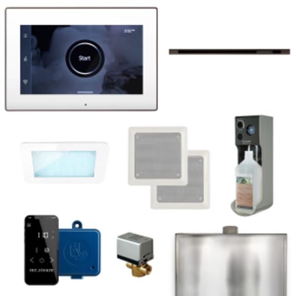 XDream Linear Steam Shower Control Package with iSteamX Control and Linear SteamHead in White and Oil Rubbed Bronze