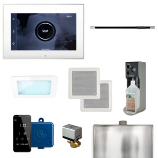 XDream Linear Steam Shower Control Package with iSteamX Control and Linear SteamHead in White and Polished Nickel