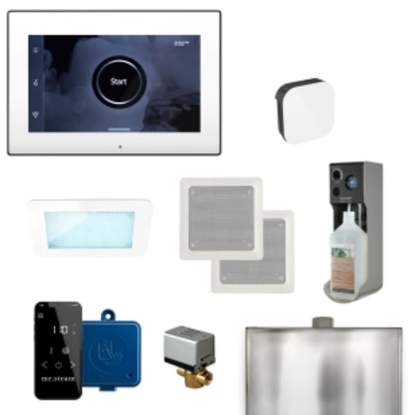 XDream Steam Shower Control Package with iSteamX Control and Aroma Glass SteamHead in White and Matte Black