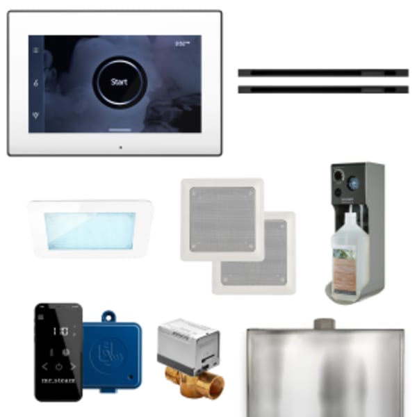 XDream Max Linear Steam Shower Control Package with iSteamX Control and Linear SteamHead in White and Matte Black