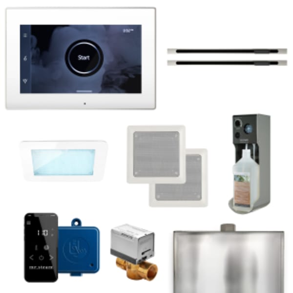 XDream Max Linear Steam Shower Control Package with iSteamX Control and Linear SteamHead in White and Polished Nickel