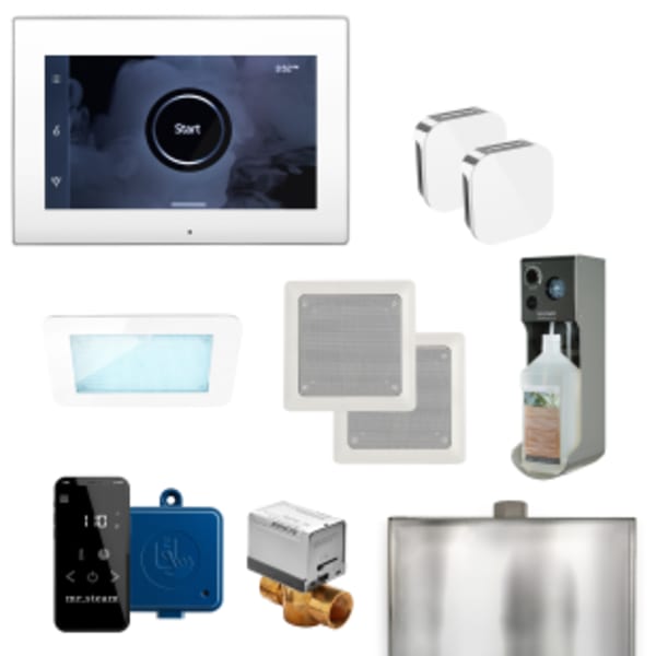 XDream Max Steam Shower Control Package with iSteamX Control and Aroma Glass SteamHead in White and Polished Chrome