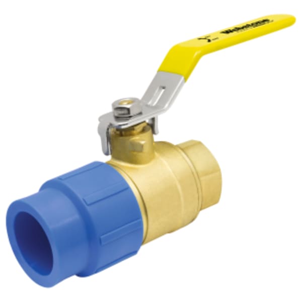 63mm (2") x 2" Female PP-RCT Metric Socket x FPT Full Port Forged Lead-Free Brass Ball Valve, w/ Adjustable Packing Gland for use with PP-RCT Piping Systems