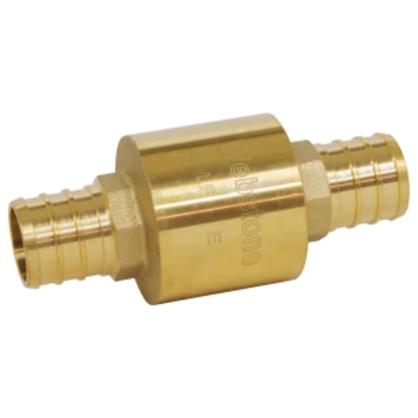 3/4" F1807 PEX Forged DZR Lead-Free Brass In-Line Spring Check Valve, Stainless Steel Spring, Soft Seat