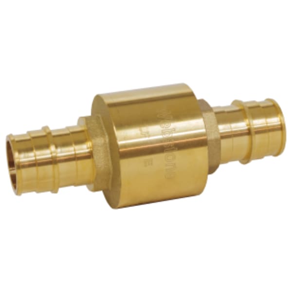 3/4" F1960 PEX Forged DZR Lead-Free Brass In-Line Spring Check Valve, Stainless Steel Spring, Soft Seat
