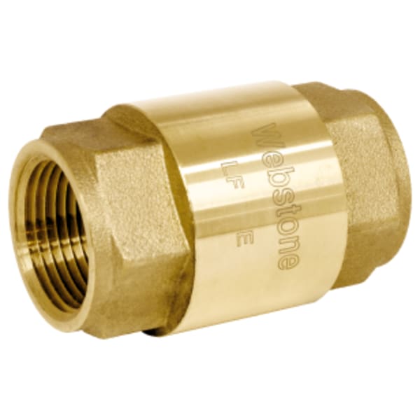 1-1/2" FPT Forged DZR Lead-Free Brass In-Line Spring Check Valve, Stainless Steel Spring, Soft Seat