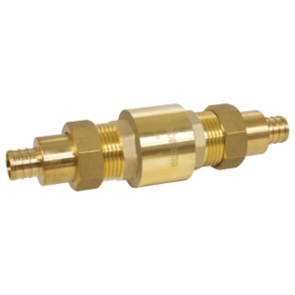 1" F1807 PEX Forged DZR Lead-Free Brass In-Line Spring Check Valve, Serviceable Design w/ Dual Union Ends, Stainless Steel Spring, Soft Seat