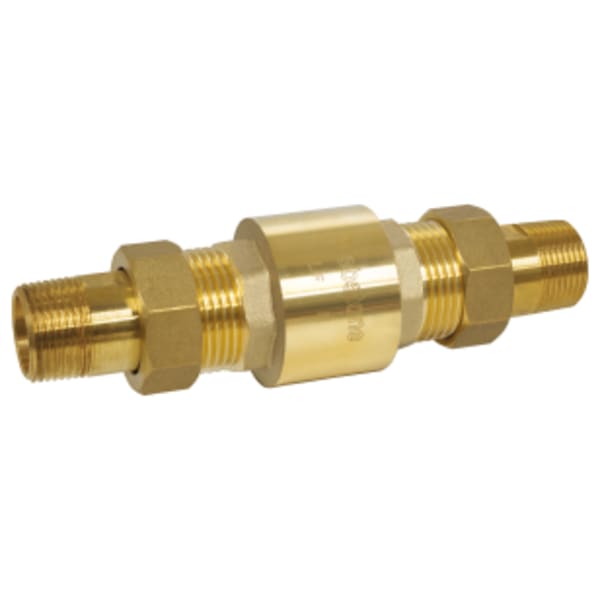 3/4" MPT Forged DZR Lead-Free Brass In-Line Spring Check Valve, Serviceable Design w/ Dual Union Ends, Stainless Steel Spring, Soft Seat