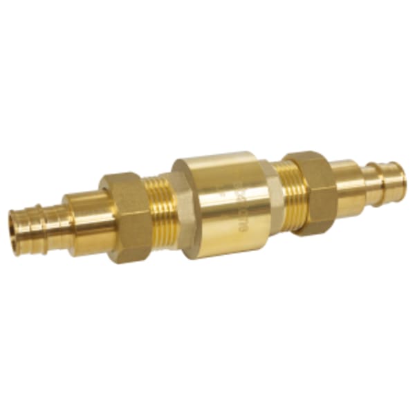 3/4" F1960 PEX Forged DZR Lead-Free Brass In-Line Spring Check Valve, Serviceable Design w/ Dual Union Ends, Stainless Steel Spring, Soft Seat