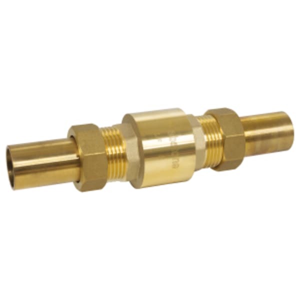 1/2" Sweat Forged DZR Lead-Free Brass In-Line Spring Check Valve, Serviceable Design w/ Dual Union Ends, Stainless Steel Spring, Soft Seat