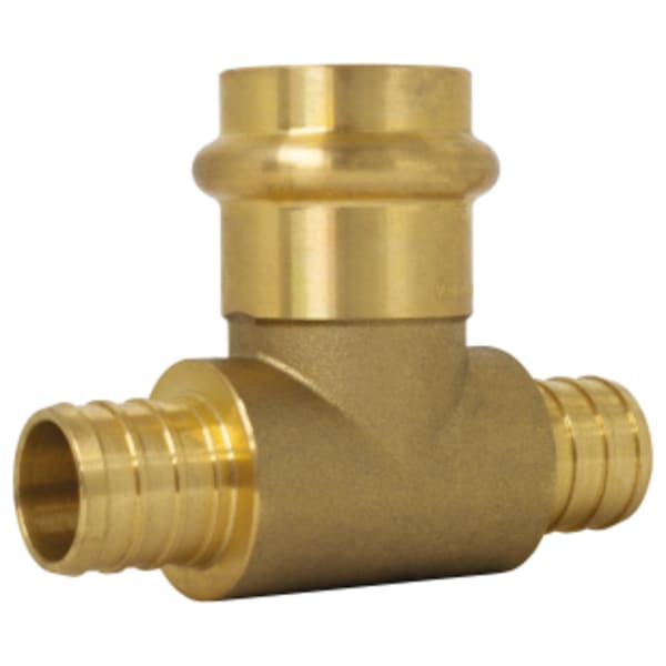 3/4" x 3/4" x 1" F1807 PEX x F1807 PEX x Press Forged DZR Lead-Free Brass Transition Tee