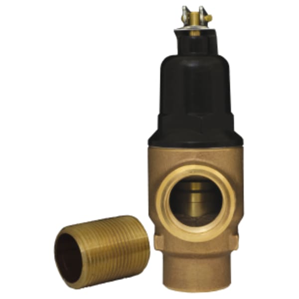 3/4" MPT x FPT Brass Commercial Grade Pressure Relief Valve & Close Nipple 150 PSI CWP Max 2.7M BTU/Hr