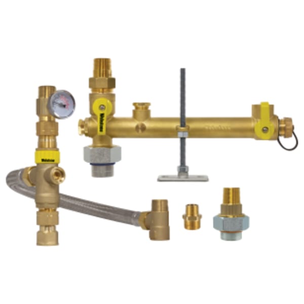 3/4" FPT Union x MPT Pro-Pal Water Heater Service Valve Kit, Includes Dielectric Water Heater Supply Valve, w/ Expansion Tank Service, Water Heater Tempering Valve, Dielectric Union Fitting & Mounting Hardware