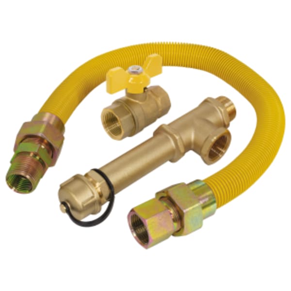 1/2" FPT Gas Sediment Trap Kit, Full Port Forged Brass Gas Ball Valve, w/ 3" Tee Fitting, Cap, & 24" Gas Flex Line