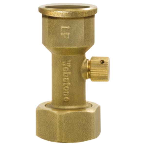 3/4" x 1/2" Hose x FPT Union Pro-Pal Add-A-Gauge, Forged Lead-Free Brass Hose Fitting, w/ 1/8" Bleeder (Capped), For Connection to Pressure Gauge