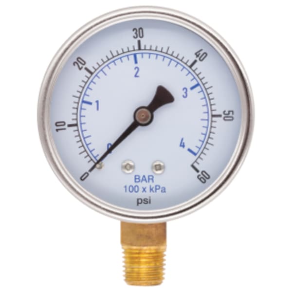 1/4" MPT Steel Plated Dry Pressure Gauge, Dual Scale, 2" Dial w/ Bottom Connection