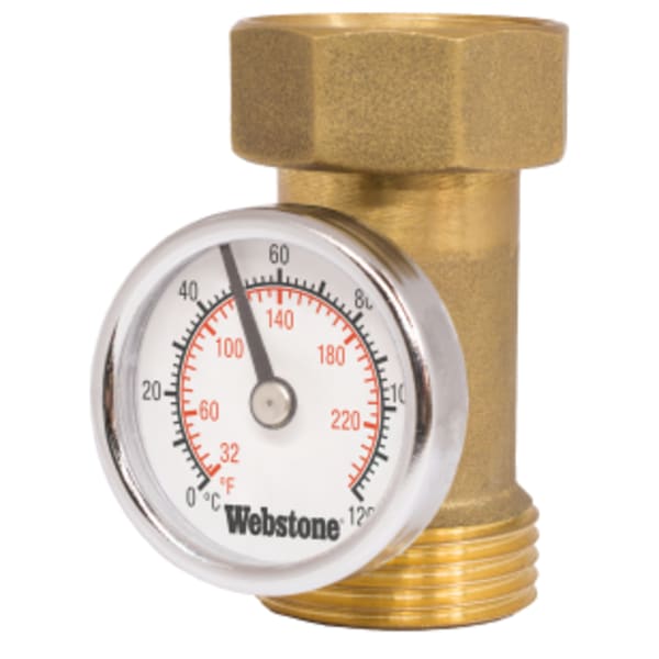 1" G Union x G Thread G-Series Dual Scale Temperature Gauge, w/ Integrated Forged Lead-Free Brass Fitting, 1-1/2" Dial, Temperature Range 32°- 248°F