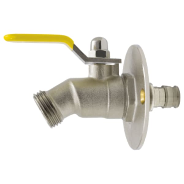 1/2" x 3/4" F1960 PEX Flange x MPT Hose Forged Lead-Free Brass Sillcock, Nickel-Plated, w/ 1/4 Turn Handle
