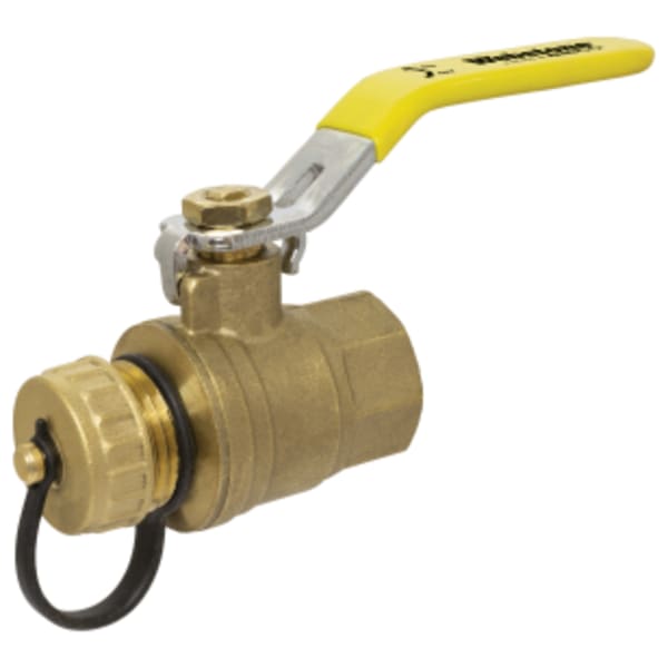 3/4" FPT x Hose Full Port Forged Lead-Free Brass Ball Valve, w/ Cap & Strap, Reversible Handle, & Adjustable Packing Gland