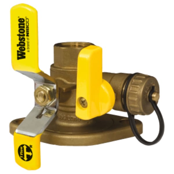 1" FPT x Rotating Flange Isolator w/ Rotating Flange & Multi-Function Hi-Flow Hose Drain, Full Port Forged Brass Uni-Flange Ball Valve, w/ Detachable Rotating Flange, Adjustable Packing Glands, Nuts & Bolts, Lead-Free Brass, Fits Standard and High Velocity Pumps