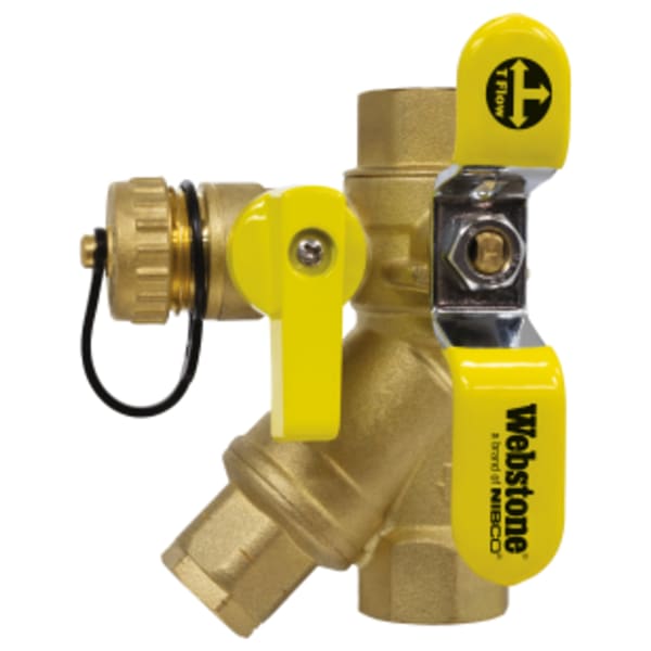 1-1/4" FPT Pro-Pal Ball Drain Strainer, Full Port Forged DZR Lead-Free Brass Ball Valve, w/ Hi-Flow Multi-Function Hose Drain, Integral Y-Strainer (20 Mesh), 1/2" Plugged NPT Port, & Adjustable Packing Glands