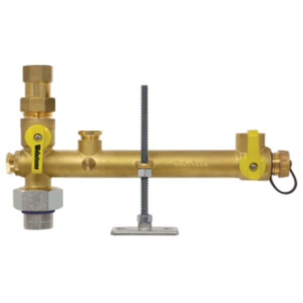 3/4" x 1/2" FPT Union x FPT Pro-Pal Dielectric Water Heater Supply Valve, w/ Expansion Tank Service, Full Port DZR Lead-Free Brass Ball w/ Dielectric Union End, w/ 3/4 Expansion Tank Port & Hi-Flow Hose Drain, (3) Plugged FIP Ports (1/2", 1/2" & 1/8"), Includes Mounting Hardware