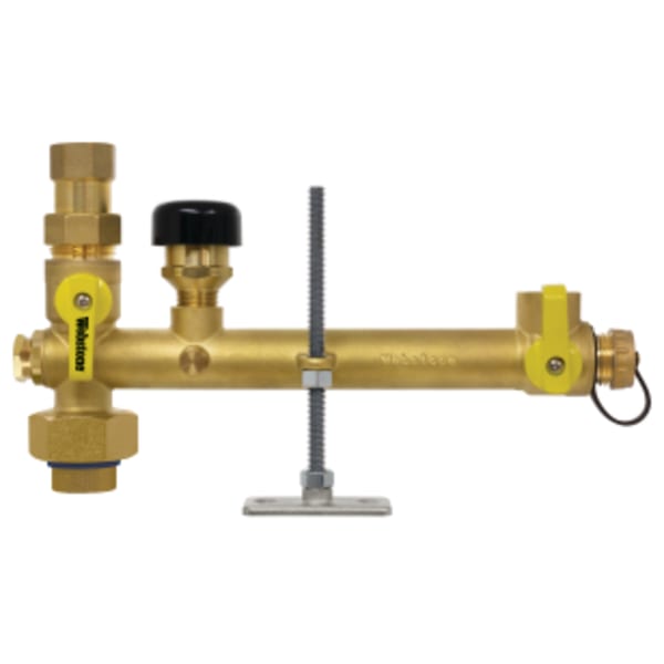 3/4" x 1/2" FPT Union x FPT Pro-Pal Water Heater Supply Valve, w/ Expansion Tank Service, Full Port DZR Lead-Free Brass Ball w/ Union End, w/ 3/4 Expansion Tank Port & Hi-Flow Hose Drain, (3) Plugged FIP Ports (1/2", 1/2" & 1/8"), Includes Vacuum Relief Valve & Mounting Hardware