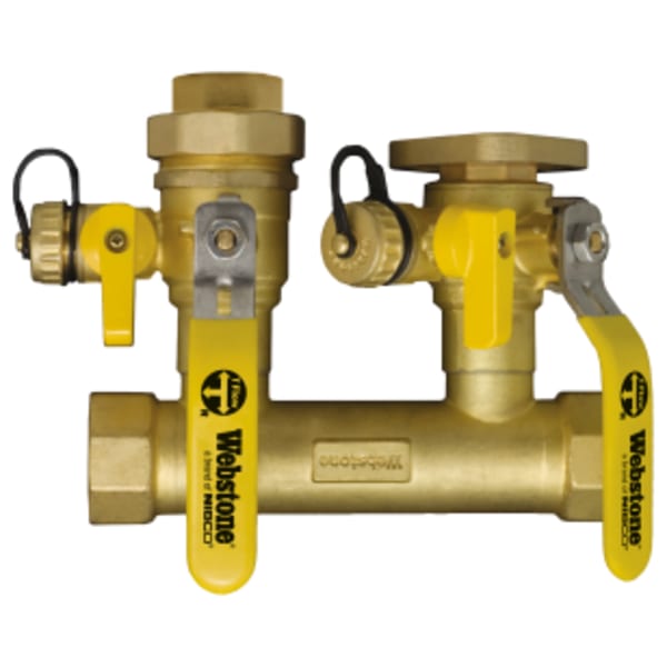 1-1/4" x 3/4" FPT System Run x FPT Boiler Connection Hydro-Core Manifold Kit, Flange Right Manifold, Forged Brass Closely Spaced Tees w/ (2) Full Port Isolation Valves w/ Hi-Flow Hose Drains, Boiler Connections, Adjustable Packing Glands, Fully Insulated Body