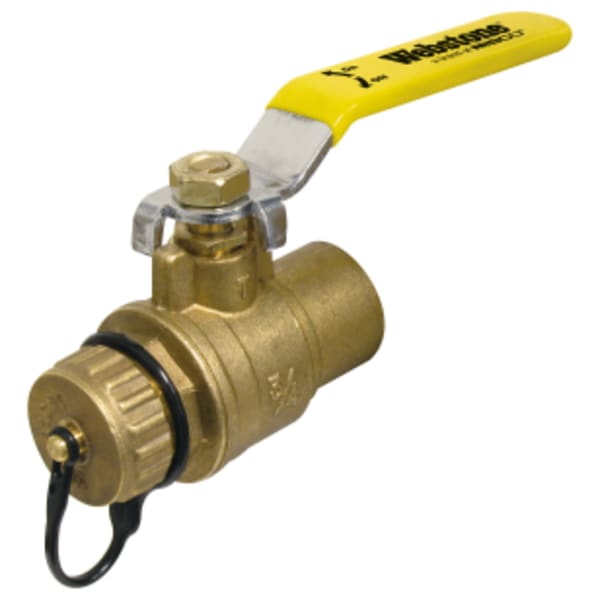 3/4" Sweat x Hose Full Port Forged Lead-Free Brass Ball Valve, w/ Cap & Strap, Reversible Handle, & Adjustable Packing Gland