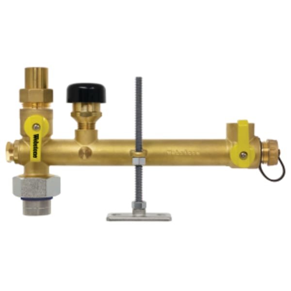 3/4" FPT Union x Sweat Pro-Pal Dielectric Water Heater Supply Valve, w/ Expansion Tank Service, Full Port DZR Lead-Free Brass Ball w/ Dielectric Union End, w/ 3/4 Expansion Tank Port & Hi-Flow Hose Drain, (3) Plugged FIP Ports (1/2", 1/2" & 1/8"), Includes Vacuum Relief Valve & Mounting Hardware