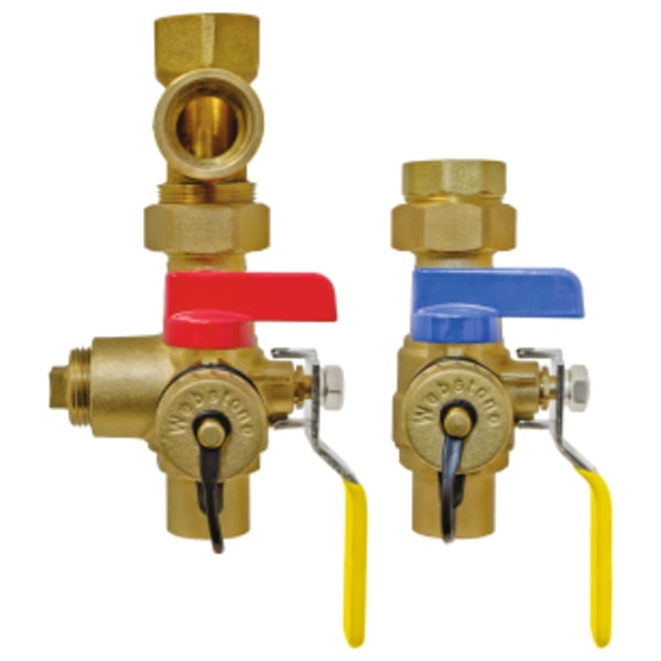 3/4" FPT Union x Sweat E-X-P E3 Tankless Water Heater Service Valve Kit, Hot & Cold Set of Full Port Forged Lead-Free Brass Ball Valves, w/ Hi-Flow Hose Drains, Adjustable Pressure Relief Valve Outlet & Packing Glands, w/ Lever Handles, Includes Residential Pressure Relief Valve (150 PSI