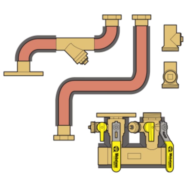 1-1/4" x 1" Sweat System Run x FPT Boiler Connection Hydro-Core Complete Near Boiler Piping Kit, Includes Flange Left Manifold, Bent Copper Supply & Return Lines & Boiler Connections for Select Wall Hung Boilers