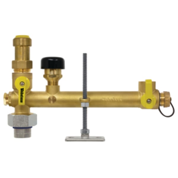 3/4" x 1/2" FPT Union x Push Pro-Pal Dielectric Water Heater Supply Valve, w/ Expansion Tank Service, Full Port DZR Lead-Free Brass Ball w/ Dielectric Union End, w/ 3/4 Expansion Tank Port & Hi-Flow Hose Drain, (3) Plugged FIP Ports (1/2", 1/2" & 1/8"), Includes Vacuum Relief Valve & Mounting Hardware