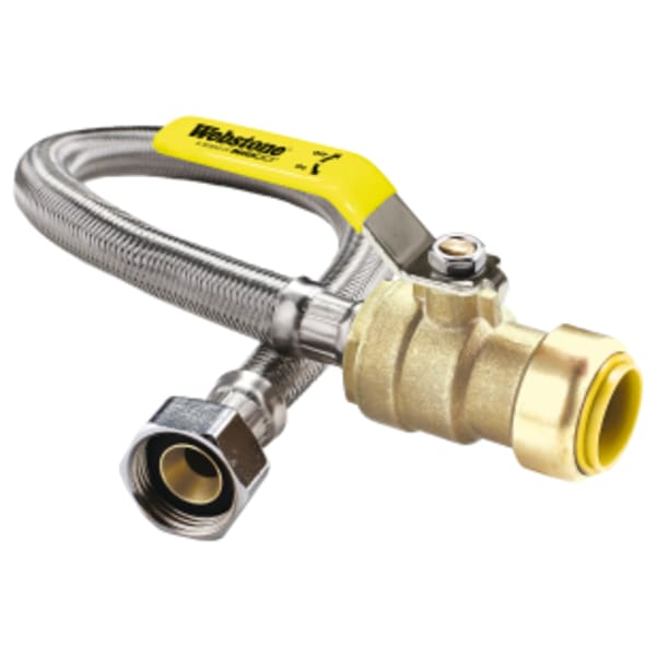 1/2" x 3/4" Push x FPT ProPush Flexible Water Heater Connector, w/ Full Port Forged DZR Lead-Free Brass Ball Valve, 18" Length, Braided Stainless Steel, For Connection to Copper, CPVC or PEX