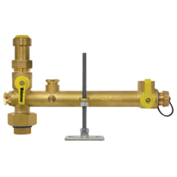 3/4" FPT Union x Push Pro-Pal Water Heater Supply Valve, w/ Expansion Tank Service, Full Port DZR Lead-Free Brass Ball w/ Union End, w/ 3/4 Expansion Tank Port & Hi-Flow Hose Drain, (3) Plugged FIP Ports (1/2", 1/2" & 1/8"), Includes Mounting Hardware