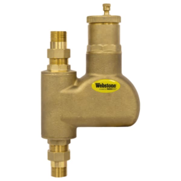 1" MPT Brass Air Separator, w/ Removable Vent Head & Coalescing Medium, For Vertical Installations