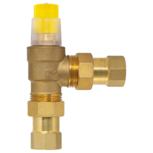 3/4" FPT Forged Brass Angled Differential Pressure By-Pass Valve, Opening Differential Pressure Setting Adjustable from 1.5 to 9 PSI, 9 GPM Max