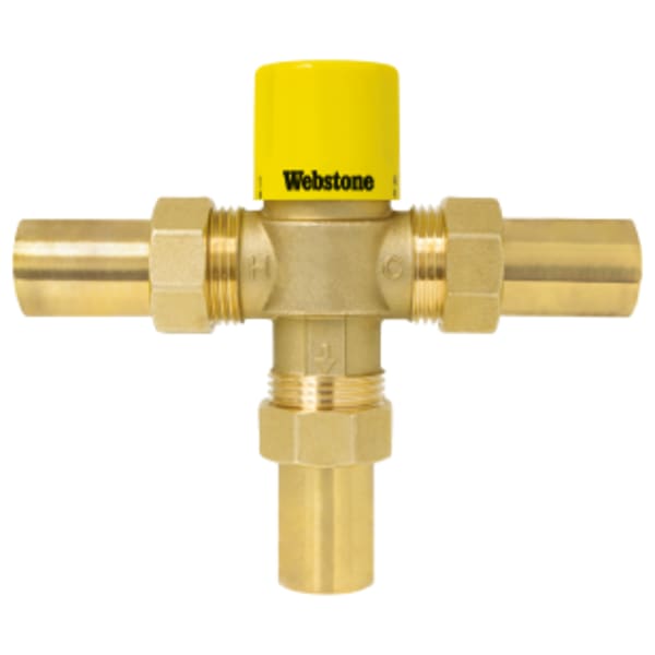 1" Sweat G-Series Thermostatic Mixing Valve w/ Integral Check Valves, Forged Lead-Free Brass Valve w/ DZR Lead-Free Brass Fittings, G1 Union Connections, For Point-of-Use (Single or Multi-Fixture), Outlet Temperature Range 95°- 120°F