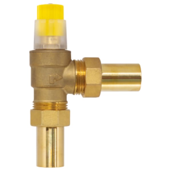 3/4" Sweat Forged Brass Angled Differential Pressure By-Pass Valve, Opening Differential Pressure Setting Adjustable from 1.5 to 9 PSI, 9 GPM Max