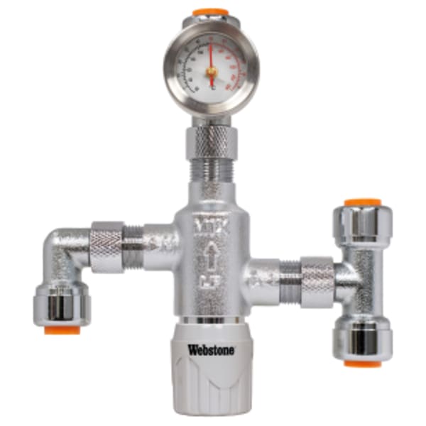 1/4" Push Chrome-Plated Forged DZR Lead-Free Brass Fittings, Gauge and Removal Tool for use with Thermostatic Mixing Valve
