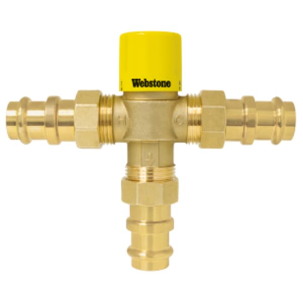 1" Press G-Series Thermostatic Mixing Valve w/ Integral Check Valves, Forged Lead-Free Brass Valve w/ DZR Lead-Free Brass Fittings, G1 Union Connections, For Point-of-Use (Single or Multi-Fixture), Outlet Temperature Range 95°- 120°F