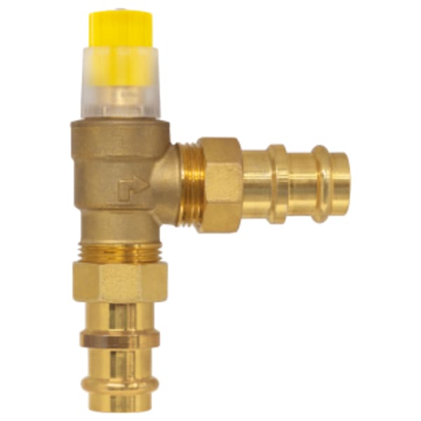 1" Press Forged Brass Angled Differential Pressure By-Pass Valve, Opening Differential Pressure Setting Adjustable from 1.5 to 9 PSI, 18 GPM Max