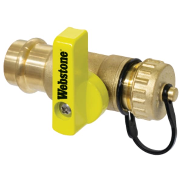 1/2" x 3/4" Press x Hose Pro-Pal Add-A-Drain, H-Flow Forged DZR Lead-Free Brass Ball Valve, w/ Cap & Strap, & Adjustable Packing Gland