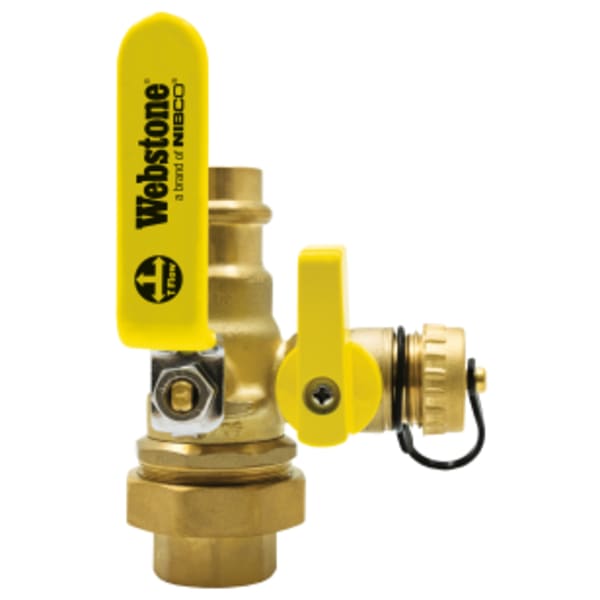 1" FPT Union x Press Pro-Pal Union Ball Drain, Full Port Forged Lead-Free Brass Ball Valve, w/ Single Union End, Hi-Flow Hose Drain, Reversible Handle, & Adjustable Packing Glands
