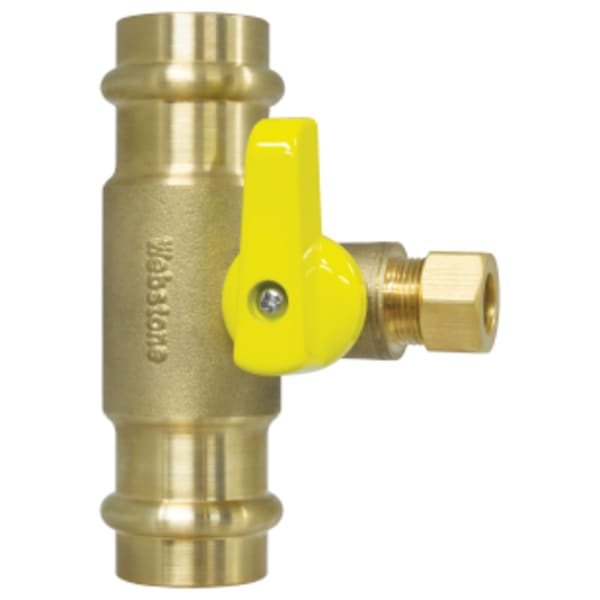 1/4" x 3/4" Compression Valve x Press Run Pro-Pal T-Valve, Full Port Forged DZR Lead-Free Brass Ball Valve, w/ Integrated Tee Fitting, Adjustable Packing Gland, & Reversible Handle
