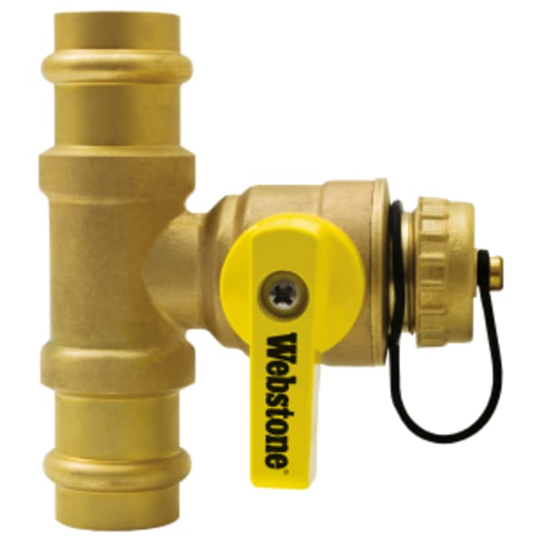 1" Press Pro-Pal T-Drain, Full Port Forged Lead-Free Brass Fitting, w/ Hi-Flow Hose Drain, & Adjustable Packing Gland