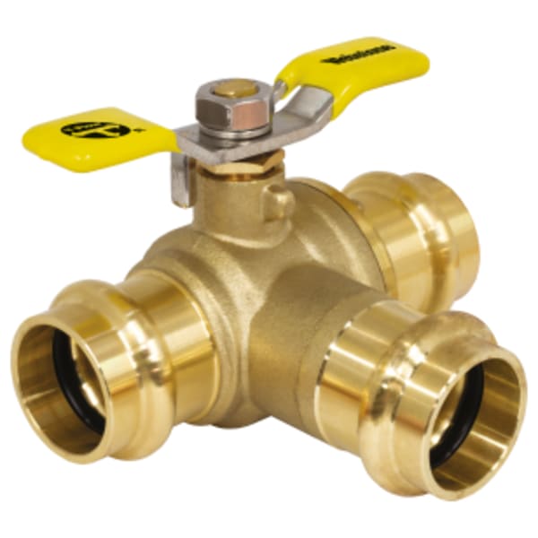 3/4" Press Pro-Pal 3-Way T-Flow Ball Valve, Forged DZR Lead-Free Brass Ball Valve, w/ Dual Stem Seal Design